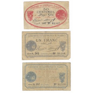 Algieria, 50 centimes 1919, 1 franc 1921, 1 Franc 1920 - zestaw 3 sztuki
