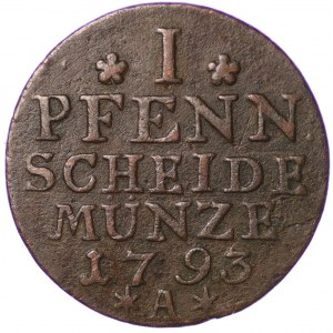 Prussia, Federico Guglielmo II, 1 fenig 1793 A - Berlino
