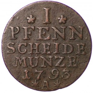 Prusy, Fryderyk Wilhelm II, 1 fenig 1793 A - Berlin