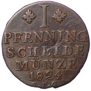 Německo, Brunswick-Wolfenbüttel, 1 fenig 1824