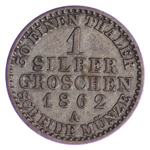 Niemcy, Prusy, Wilhelm I, 1 grosz srebrny 1862 A - Berlin
