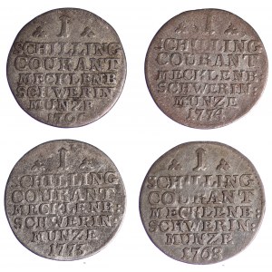Allemagne, Mecklenburg-Schwerin, Schwerin Friedrich, 1 Schilling - ensemble de 4 pièces