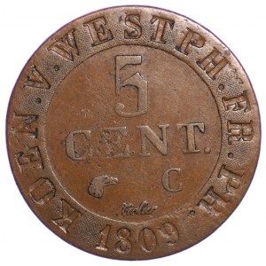 Německo, Westfalen, Hieronymus Napoleon, 5 centimů 1809