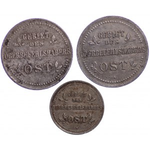 Ober-Ost. Satz, 3 Stück 1 Kopiejka 1916 A und 2 x 3 Kopiejka 1916 A und J