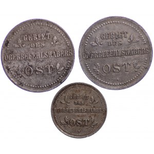 Zestaw Ober-Ost., 3 sztuki 1 kopiejka 1916 A i 2 x 3 kopiejki 1916 A i J
