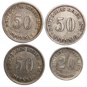 Niemcy, 3 x 50 fenigów (1875, 1876, 1877), 20 fenigów 1874