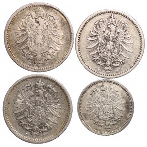 Nemecko, 3 x 50 fenigov (1875, 1876, 1877), 20 fenigov 1874