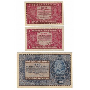 2 x 1 marka 1919 i 100 marek 1919 IC serja H
