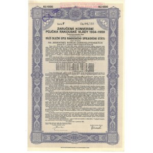 Československo, zaručená konverzná pôžička od rakúskej vlády na 1 000 korún, 1934-59