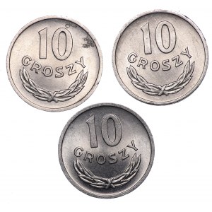 zestaw 3 x 10 groszy 1967, 1968, 1969