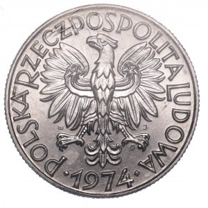 5 złotych 1974, Rybak, (na trawce z prawej - rzadka odmiana), w zgrzewce monet PRL