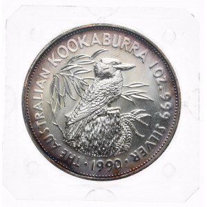 Austrália, Kookaburra, 1990, 1 oz, jedna unca Ag 999, hranol