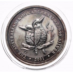 Austrália, Kookaburra, 2001, 1 oz, Ag 999 unca