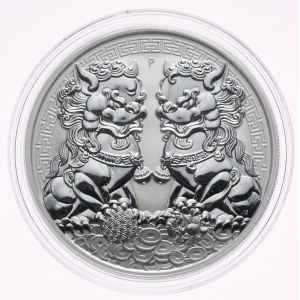 Austrálie, dva čínští lvi 2020, 1 oz, 1 oz Ag 999