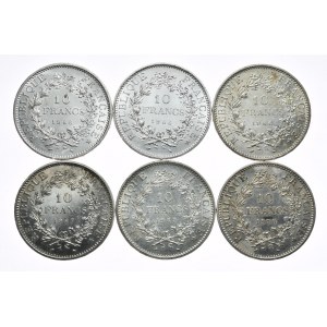 Francja, 10 franków, różne roczniki od 1965, zestaw 6 sztuk (1)