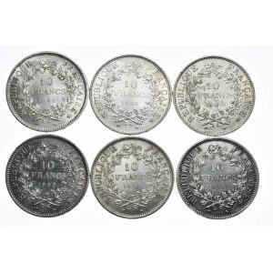 Francja, 10 franków, różne roczniki od 1965, zestaw 6 sztuk (4)