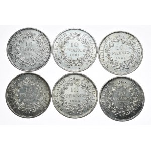 Francja, 10 franków, różne roczniki od 1965, zestaw 6 sztuk (6)
