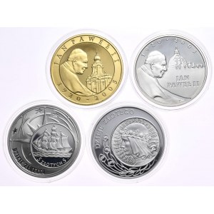 4er-Set 10 Zloty 2005-2006, Johannes Paul II. (Rückseite vergoldet), Johannes Paul II., Akte des goldenen Segelschiffs und Kopf einer Frau