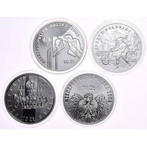 Set of 4 pieces 10 zloty 2008-2009, Anniversary of the Wielkopolska Uprising, Anniversary of the Founding of the Post Office, Sybiracy, Solidarity