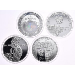 Satz von 4 Stück 10 Zloty 2009-2011, der Jahrestag der NIK, der Zentralbank, NZS, Sierpnia '80