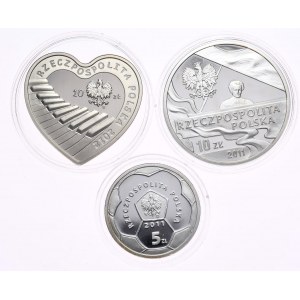 Set of 3 pieces 5 and 10 zloty 2011-2012, Polonia Warsaw, WOŚP, Paderewski