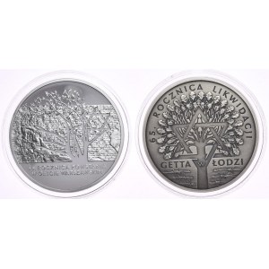 Set of 2 pieces, PLN 20 2008, 65th Anniversary of the Warsaw Ghetto Uprising, PLN 20 2009 65th Anniversary of the Liquidation of the Lodz Ghetto