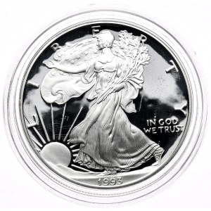 USA, Liberty Silver Eagle Dollar 1993, 1 oz, 999 AG unca, PROOF, zrkadlová známka