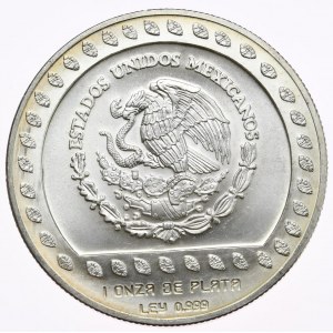 Mexiko, 100 USD 1992, aztécky bojovník, unca, 1 oz Ag 999