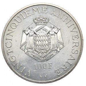 Monaco, 100 francs 1974, 25th anniversary of the reign of Prince Rainer III