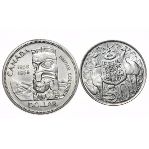 Kanada, 1 dolar 1958, Australia, 50 centów 1966 - razem 2 sztuki