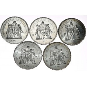 Francúzsko, 50 frankov Herkules 1977 a 1978, sada 5 kusov.