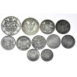 Zestaw 11 monet srebrnych Europa i świat z lat 1848-1960