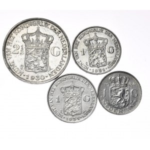 Holandsko, sada 4 mincí, 2 a 1/2 guldenov a 1 gulden 1930-1964