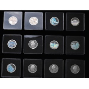 USA, zestaw 12 sztuk 25 centówek hologramami, Ag 900, w oryginalnej kasecie, Skarbnica Narodowa