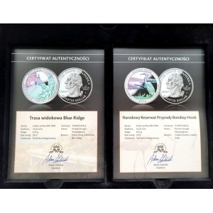 USA, Satz von 12 Stück 25 Cent Hologramm-Münzen, Ag 900, im Originaletui, National Treasury