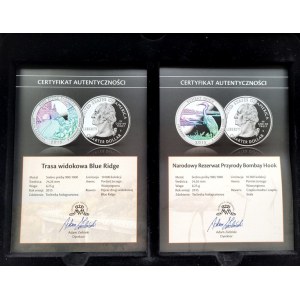 USA, zestaw 12 sztuk 25 centówek hologramami, Ag 900, w oryginalnej kasecie, Skarbnica Narodowa