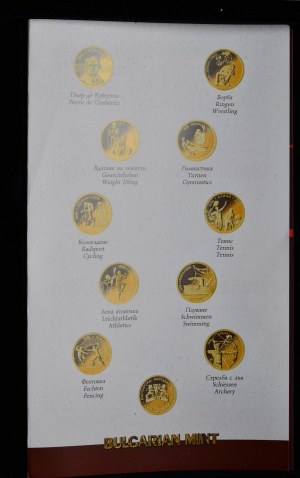 Bułgaria, Zestaw 10 monet, Olimpiada w Atenach 2004, w oryginalnej kasecie (każda 1,24 g, Au 999,9)