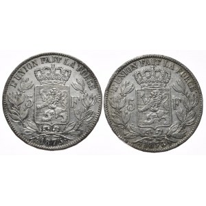 Belgia, 5 Franków, 2szt. 1873r. 1875r.