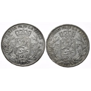 Belgium, 5 Francs, 2pc. 1873r. 1875r.