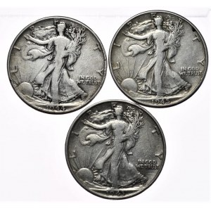 USA, 1/2 Dolara, 3szt. 1943-1945r.