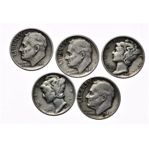 USA, 10 centů, 5 ks. 1943-1948r.