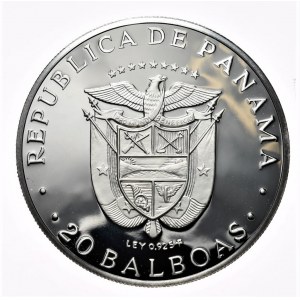 Panama, 20 Balboas, 1975r. Proof ~4,2oz Ag999