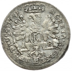 Królestwo Prus, Fryderyk II, ort 1751 E/W Królewiec, odwrócone N w MONETA