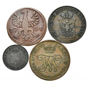 Zestaw 4 monet miedzianych Aachen, Meklemburgia 1764-1872