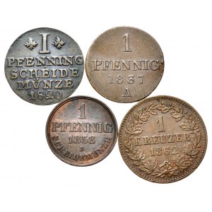 Niemcy, zestaw 4 monet miedzianych 1820-1862