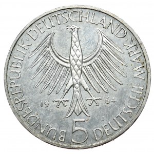 FRG, 5 značek 1964, Fichte. Poslední z raných stříbrných pětimarkovek