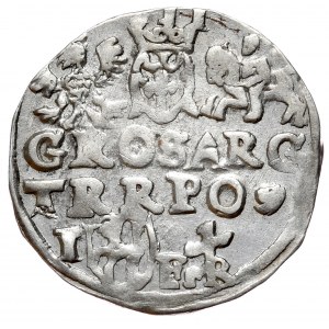 Zygmunt III Waza, trojak 1597, Lublin, skrócona data w drugim wierszu, monogram Reysnera bez obwódki