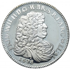 Prusy (księstwo), kopia rzadkiego talara 1678 Fryderyka Wilhelma, datowana - 1974 rok, srebro 925