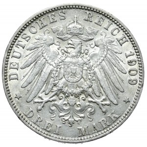 Niemcy, 3 marki, 1909 J, Hamburg