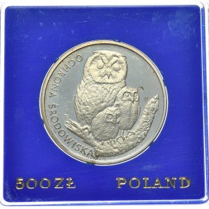 PRL, 500 zł 1986, Ochrona Środowiska - Sowa z Młodymi